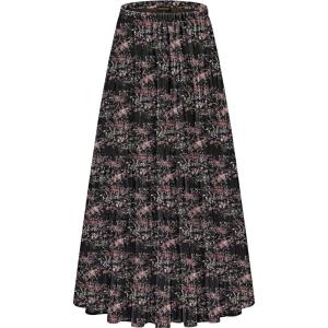 imageNASHALYLY Womens Chiffon Elastic High Waist Pleated ALine Flared Maxi SkirtsBrown Pink Floral