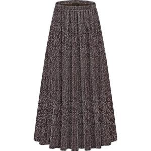 imageNASHALYLY Womens Chiffon Elastic High Waist Pleated ALine Flared Maxi SkirtsCoffee White Dot