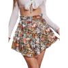 imageNASHALYLY Womens Mini Skirt Ruffle High Waist Elastic Boho Flowy Chiffon Tiered Skirt with ShortsCoffee Floral