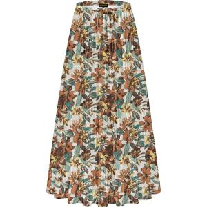 imageNASHALYLY Womens Chiffon Elastic High Waist Pleated ALine Flared Maxi SkirtsWhite Brown Floral