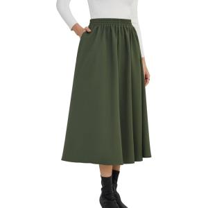 imageNASHALYLY Womens Midi Skirt High Waisted ALine Pleated Elastic Casual Long Skirt with PocketsBlackish Green