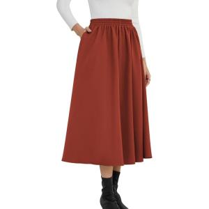 imageNASHALYLY Womens Midi Skirt High Waisted ALine Pleated Elastic Casual Long Skirt with PocketsCoffee