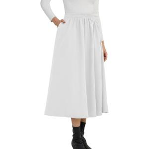 imageNASHALYLY Womens Midi Skirt High Waisted ALine Pleated Elastic Casual Long Skirt with PocketsWhite