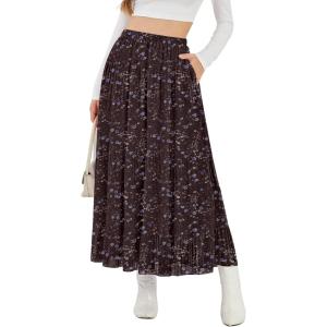 image:imageNASHALYLY Womens High Waisted Maxi SkirtElastic Chiffon Boho Long Skirt with PocketsBrown Blossomb