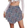 image:imageNASHALYLY Womens Mini Skirt Ruffle High Waist Elastic Boho Flowy Chiffon Tiered Skirt with ShortsBlue Purple Flower