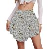 image:imageNASHALYLY Womens Mini Skirt Ruffle High Waist Elastic Boho Flowy Chiffon Tiered Skirt with ShortsWhite Floral