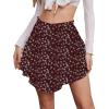 image:imageNASHALYLY Womens Mini Skirt Ruffle High Waist Elastic Boho Flowy Chiffon Tiered Skirt with ShortsWine Red White Floral