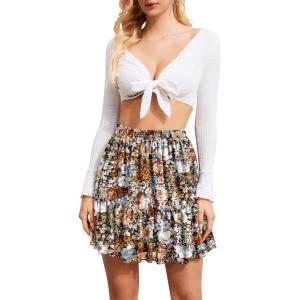 image:imageNASHALYLY Womens High Waist Mini Skirt Chiffon ALine Ruffle Short SkirtCoffee Floral