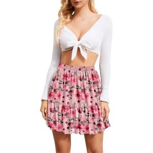 image:imageNASHALYLY Womens High Waist Mini Skirt Chiffon ALine Ruffle Short SkirtPink Floral
