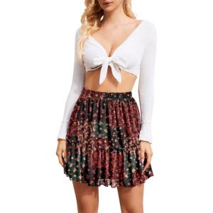 image:imageNASHALYLY Womens High Waist Mini Skirt Chiffon ALine Ruffle Short SkirtRed Boho