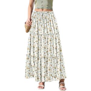 image:imageNASHALYLY Womens High Waisted Floral Maxi Skirt Flowy Boho A Line Tiered Chiffon Long SkirtApricot Floral