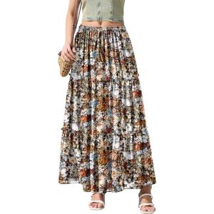 image:imageNASHALYLY Womens High Waisted Floral Maxi Skirt Flowy Boho A Line Tiered Chiffon Long SkirtCoffee Floral
