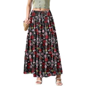 image:imageNASHALYLY Womens High Waisted Floral Maxi Skirt Flowy Boho A Line Tiered Chiffon Long SkirtMidnight Blossom