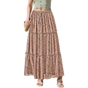 image:imageNASHALYLY Womens High Waisted Floral Maxi Skirt Flowy Boho A Line Tiered Chiffon Long SkirtPink White Floral