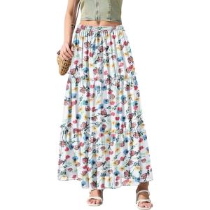 image:imageNASHALYLY Womens High Waisted Floral Maxi Skirt Flowy Boho A Line Tiered Chiffon Long SkirtSunny Blossom