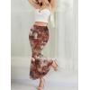 image:imageNASHALYLY Womens Mesh High Waisted Bodycon Mermaid Maxi Skirts Ruched Fishtail Long SkirtEmber Red Floral