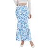 image:imageNASHALYLY Womens Mesh High Waisted Bodycon Mermaid Maxi Skirts Ruched Fishtail Long SkirtBlue Flower