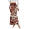 image:imageNASHALYLY Womens Mesh High Waisted Bodycon Mermaid Maxi Skirts Ruched Fishtail Long SkirtEmber Red Floral