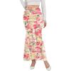 image:imageNASHALYLY Womens Mesh High Waisted Bodycon Mermaid Maxi Skirts Ruched Fishtail Long SkirtPink Watercolor Blossom