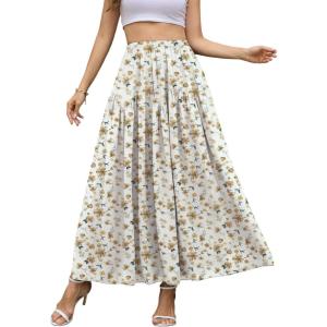image:imageNASHALYLY Chiffon Maxi Skirt for Women ALine High Waisted Elastic Floral Long SkirtApricot Floral