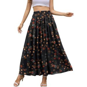 image:imageNASHALYLY Chiffon Maxi Skirt for Women ALine High Waisted Elastic Floral Long SkirtBlack Floral