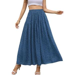 image:imageNASHALYLY Chiffon Maxi Skirt for Women ALine High Waisted Elastic Floral Long SkirtBlue Dot