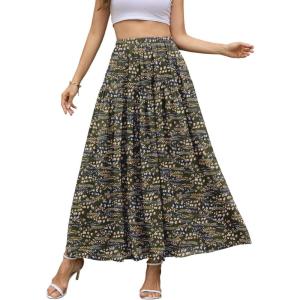image:imageNASHALYLY Chiffon Maxi Skirt for Women ALine High Waisted Elastic Floral Long SkirtGreen Floral