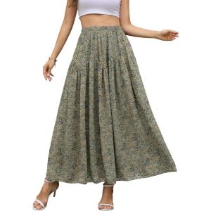 image:imageNASHALYLY Chiffon Maxi Skirt for Women ALine High Waisted Elastic Floral Long SkirtGreen Floral B