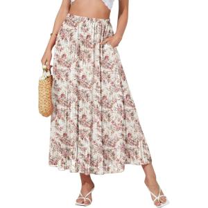 image:imageNASHALYLY Womens High Waisted Maxi SkirtElastic Chiffon Boho Long Skirt with PocketsApricot Pink Floral