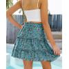 image:imageNASHALYLY Womens Summer Boho Floral Print Mini Skirt High Waist Drawstring Tiered SkirtsBlue Green Leaves