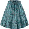 image:imageNASHALYLY Womens Summer Boho Floral Print Mini Skirt High Waist Drawstring Tiered SkirtsBlue Green Leaves