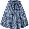 image:imageNASHALYLY Womens Summer Boho Floral Print Mini Skirt High Waist Drawstring Tiered SkirtsBlue White Florala