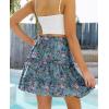 image:imageNASHALYLY Womens Summer Boho Floral Print Mini Skirt High Waist Drawstring Tiered SkirtsGreen Pink Floral
