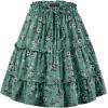 image:imageNASHALYLY Womens Summer Boho Floral Print Mini Skirt High Waist Drawstring Tiered SkirtsGreen White Floral