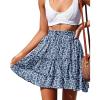 image:imageNASHALYLY Womens Summer Boho Floral Print Mini Skirt High Waist Drawstring Tiered SkirtsBlue White Florala