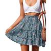 image:imageNASHALYLY Womens Summer Boho Floral Print Mini Skirt High Waist Drawstring Tiered SkirtsGreen Pink Floral