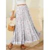 image:imageNASHALYLY Womens Chiffon Elastic High Waist Pleated ALine Flared Maxi SkirtsBeige Pink Floral