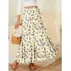 image:imageNASHALYLY Womens Chiffon Elastic High Waist Pleated ALine Flared Maxi SkirtsBeige Purple Floral