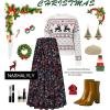 image:imageNASHALYLY Womens Chiffon Elastic High Waist Pleated ALine Flared Maxi SkirtsBlack Flower