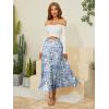 image:imageNASHALYLY Womens Chiffon Elastic High Waist Pleated ALine Flared Maxi SkirtsBlue Florala