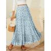 image:imageNASHALYLY Womens Chiffon Elastic High Waist Pleated ALine Flared Maxi SkirtsBlue Green Floral