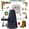 image:imageNASHALYLY Womens Chiffon Elastic High Waist Pleated ALine Flared Maxi SkirtsDark Indigo Leaves