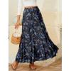 image:imageNASHALYLY Womens Chiffon Elastic High Waist Pleated ALine Flared Maxi SkirtsDark Indigo Leaves