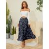 image:imageNASHALYLY Womens Chiffon Elastic High Waist Pleated ALine Flared Maxi SkirtsDark Indigo Leaves