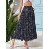 image:imageNASHALYLY Womens High Waisted Maxi SkirtElastic Chiffon Boho Long Skirt with PocketsBlue Gray Leaves