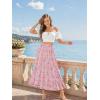 image:imageNASHALYLY Womens High Waisted Maxi SkirtElastic Chiffon Boho Long Skirt with PocketsPink White Floral