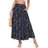 image:imageNASHALYLY Womens High Waisted Maxi SkirtElastic Chiffon Boho Long Skirt with PocketsBlue Gray Leaves