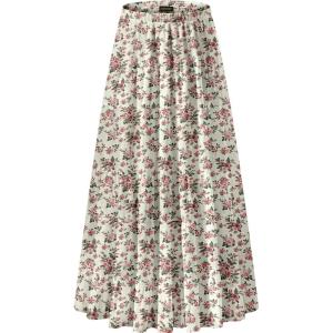 image:imageNASHALYLY Womens Chiffon Elastic High Waist Pleated ALine Flared Maxi SkirtsApricot Pink Floral