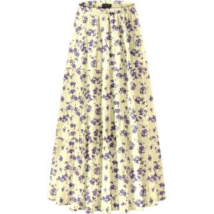 image:imageNASHALYLY Womens Chiffon Elastic High Waist Pleated ALine Flared Maxi SkirtsBeige Purple Floral