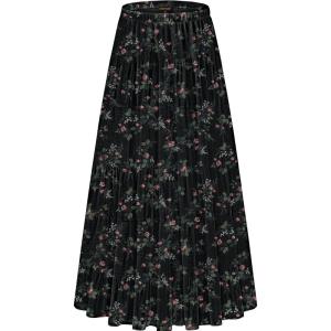 image:imageNASHALYLY Womens Chiffon Elastic High Waist Pleated ALine Flared Maxi SkirtsBlack Florald